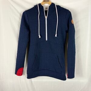 Michelle Mae Blue Quilted Half Zip LS Polyester Pullover Hoodie Small